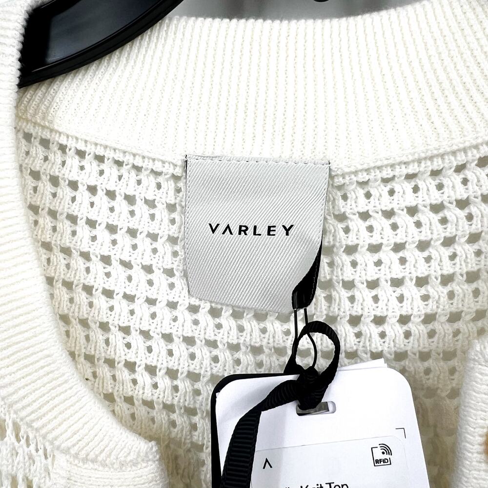 VARLEY Women's Callie Mesh Knit Top Large Beige Egret Short Sleeve NWT - Picture 9 of 13